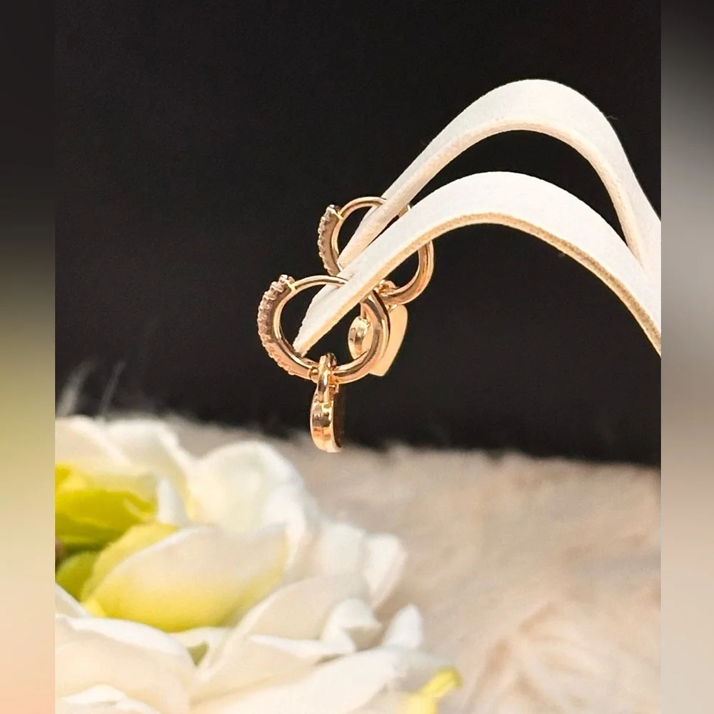 Pink Heart Enamel and Gold Charm Hoop Earrings NEW!